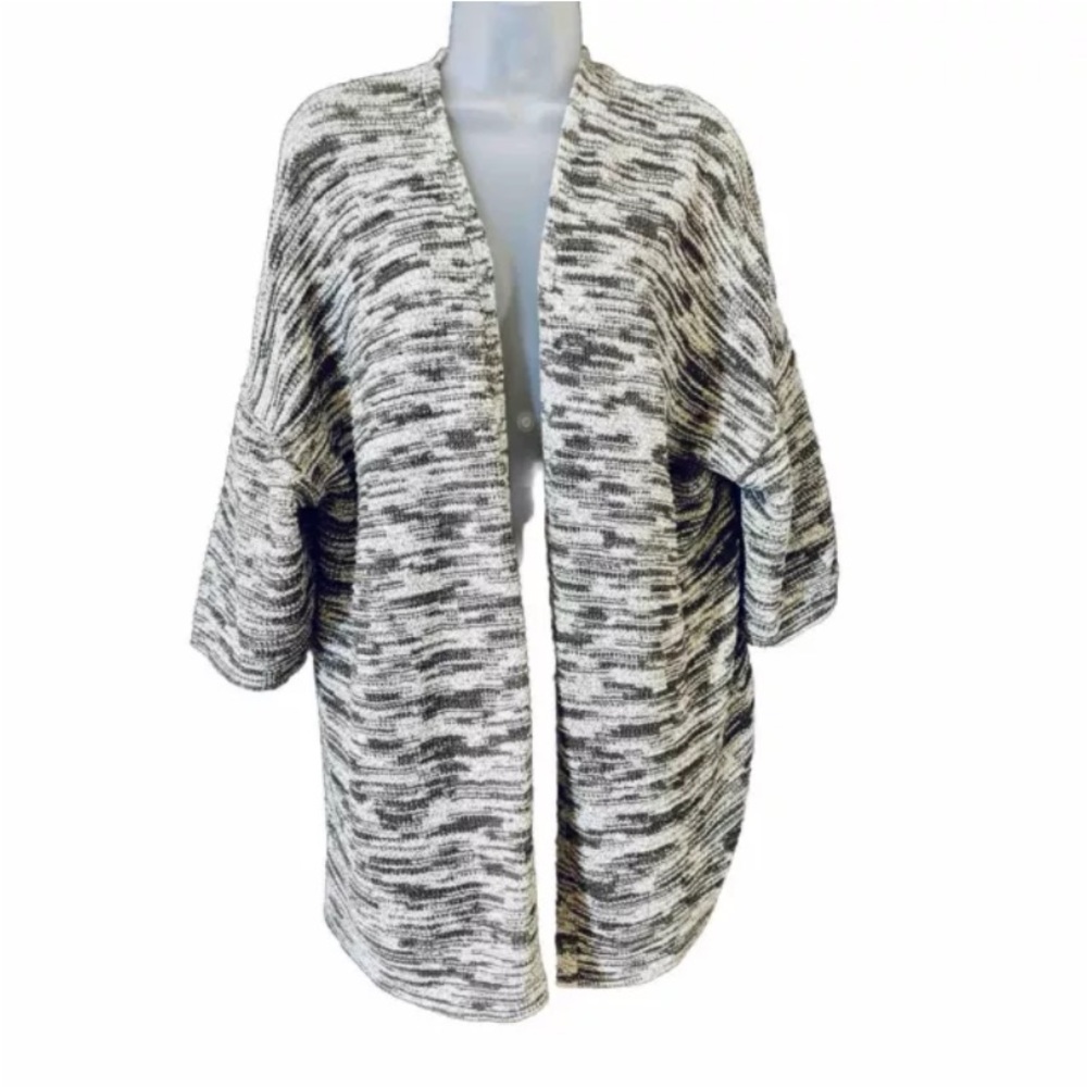 J. Jill Purejill Womens Petite Sz PXL Shale-Brown/Cream Marled Sweater Cardigan